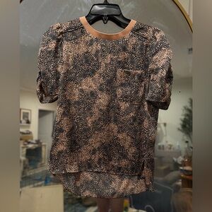 Women's Navy and Light Peach Satin Patterned Top